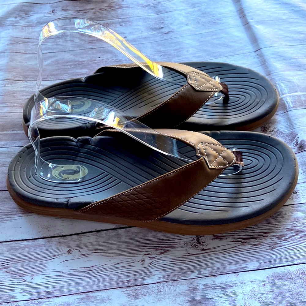 O'Rageous Men's 2-Tone Brown Flip-Flops. Size: 12